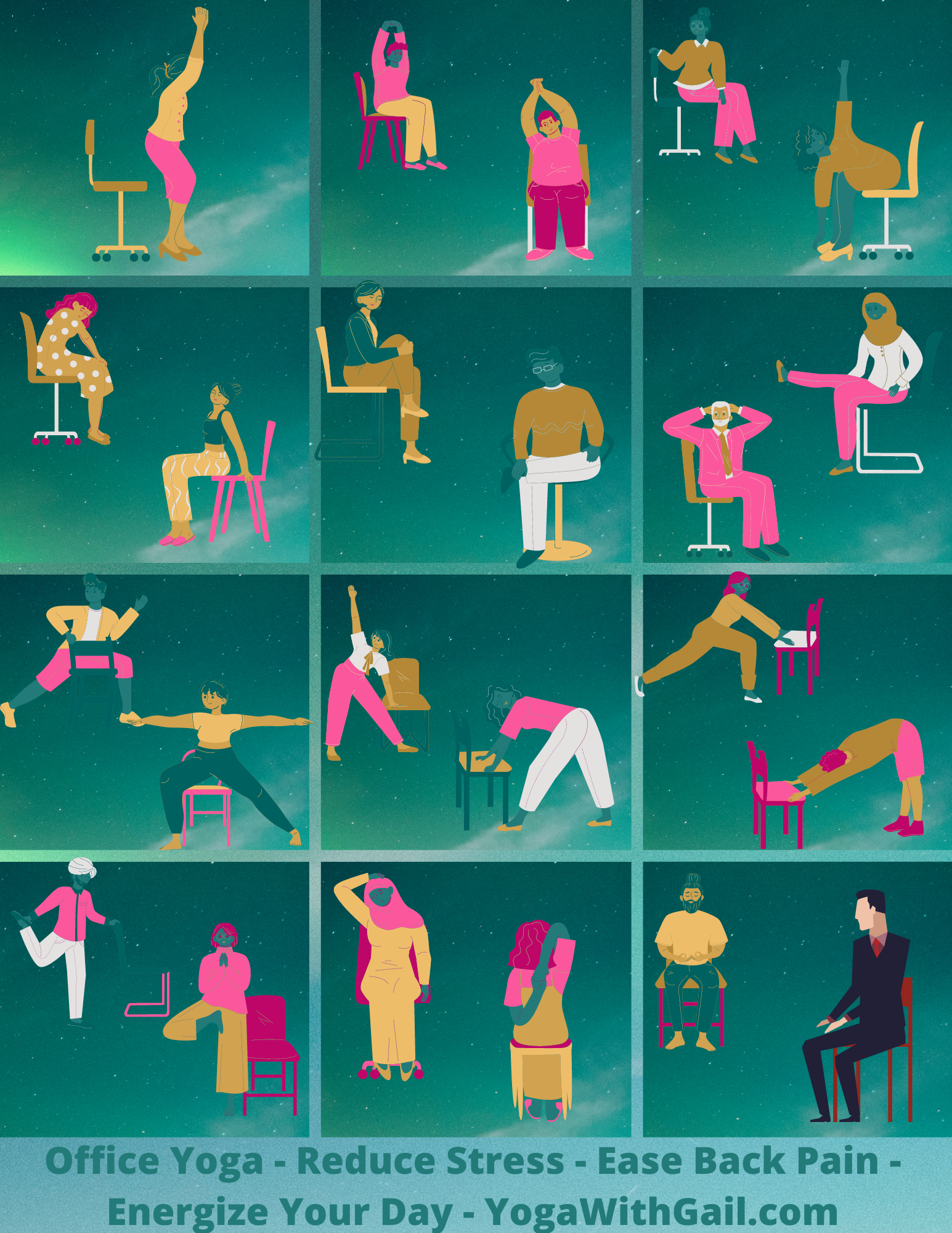 Chair Yoga Fitness #chairyogafitness with Gail. Reduce stress, ease back pain with chair yoga!